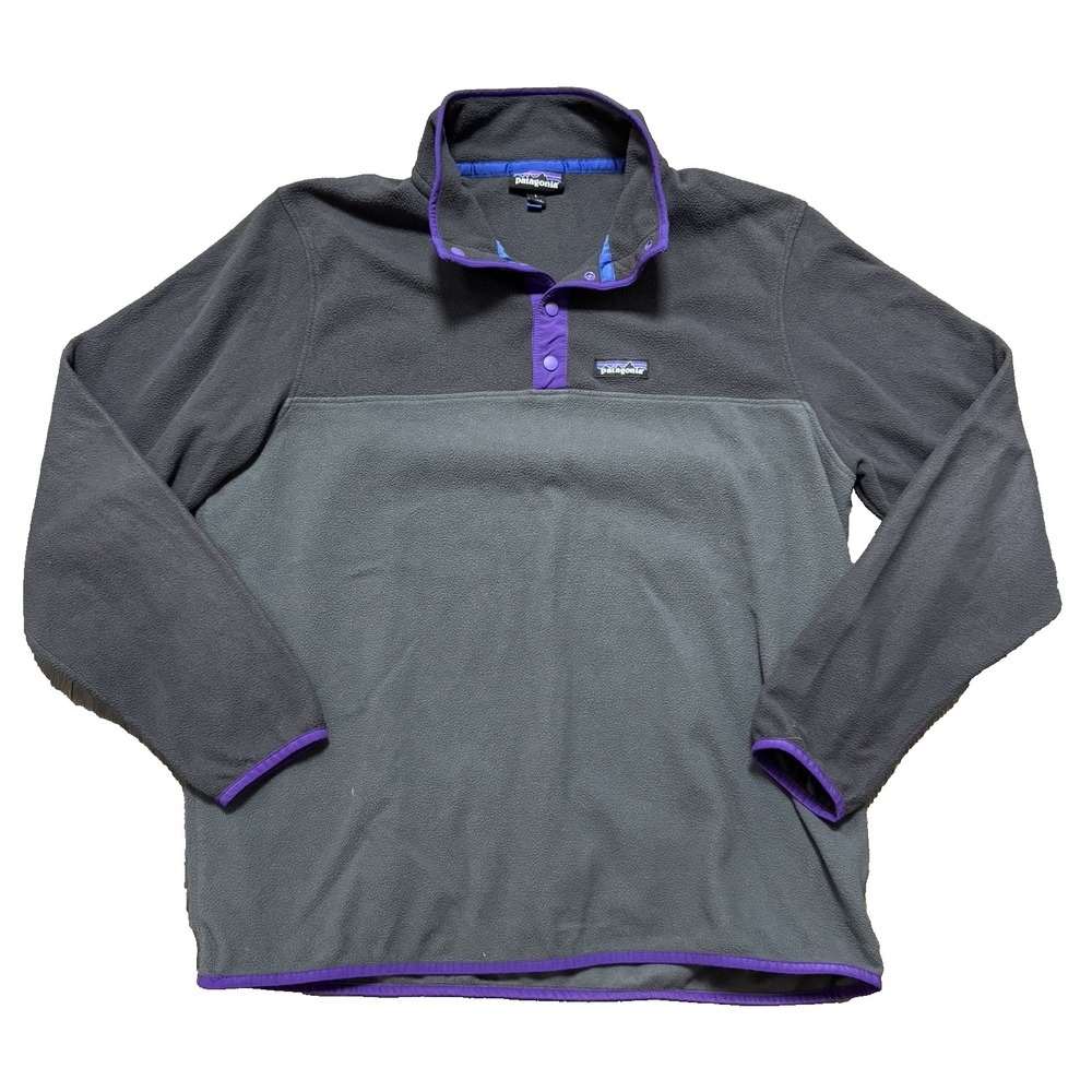 Patagonia Micro D Snap-T Fleece Pullover Sweater Men's Size Large Purple Gray